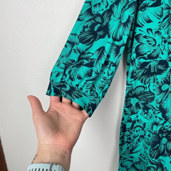 Maeve Teal Green Dress w/ Navy Florals & Buttons‎ - Picture 2 of 6
